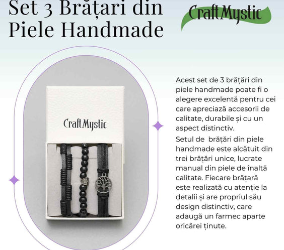 Set 3 Brățări Inedite cu Arborele Vieții si piele sintetica – Stil și Protecție pentru Orice Ocazie