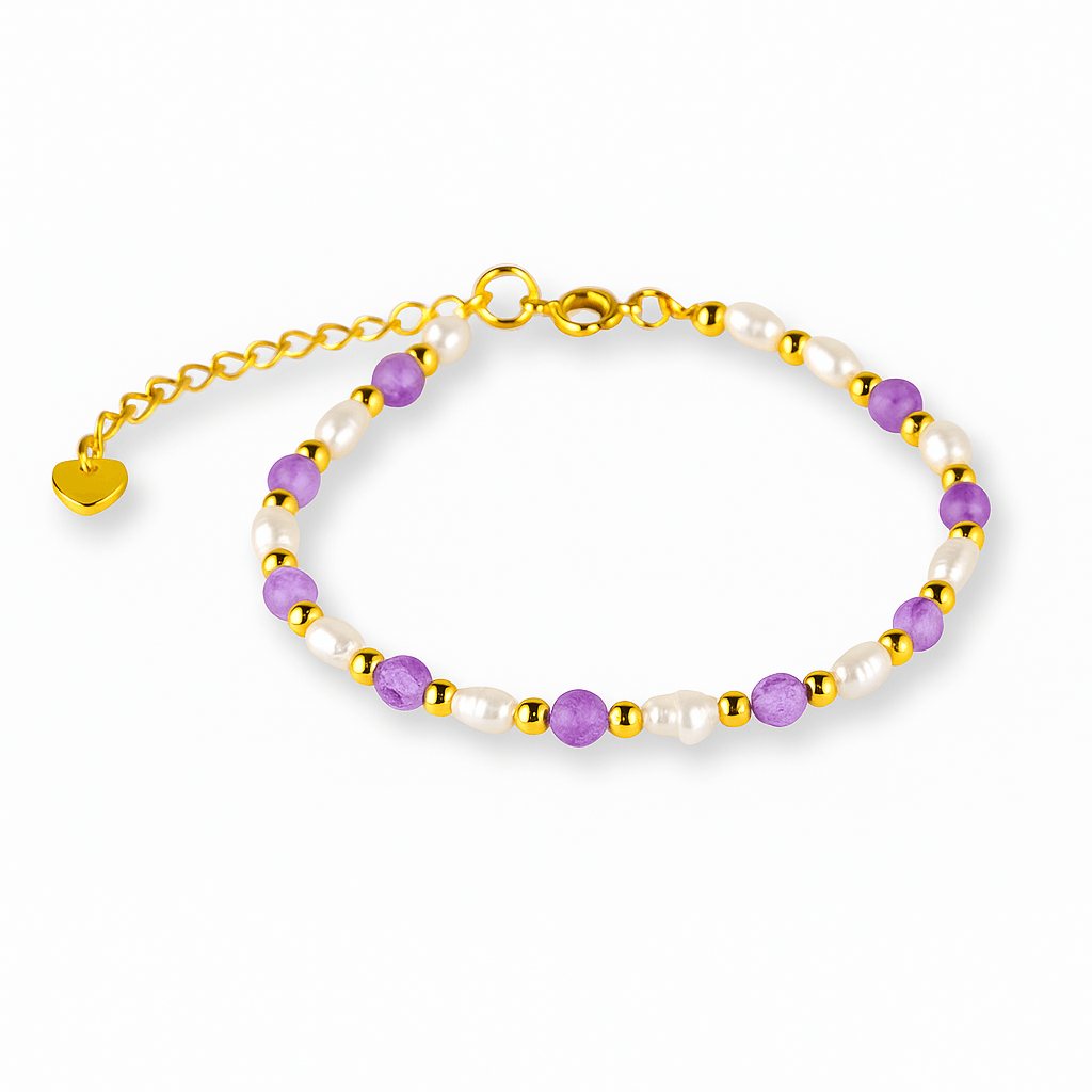 Bratara spirituala cu ametist 4mm si perle – Rafinament purtat zilnic
