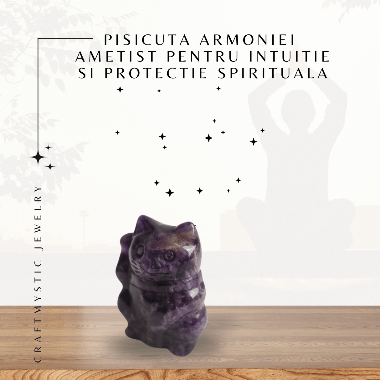 Pisicuta armoniei – Ametist pentru Intuitie si Protectie Spirituala 5 cm inaltime