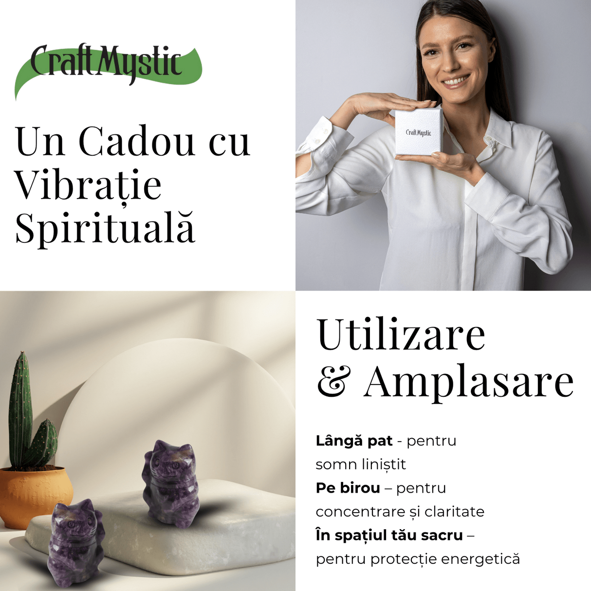Pisicuta armoniei – Ametist pentru Intuitie si Protectie Spirituala 5 cm inaltime