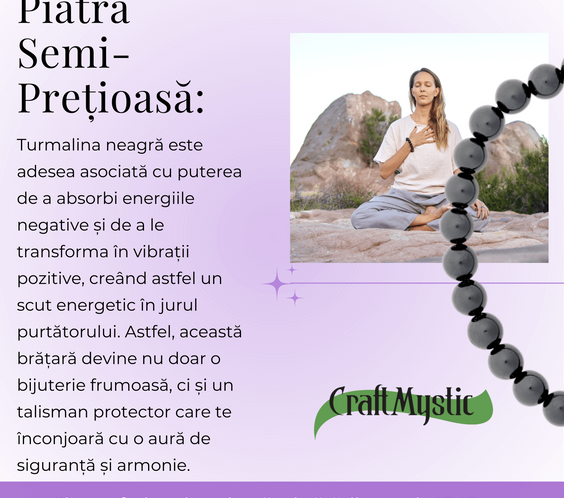 Bratara Elastica cu Margele de Turmalina Neagra de 6mm – Talisman Protector si Stilat