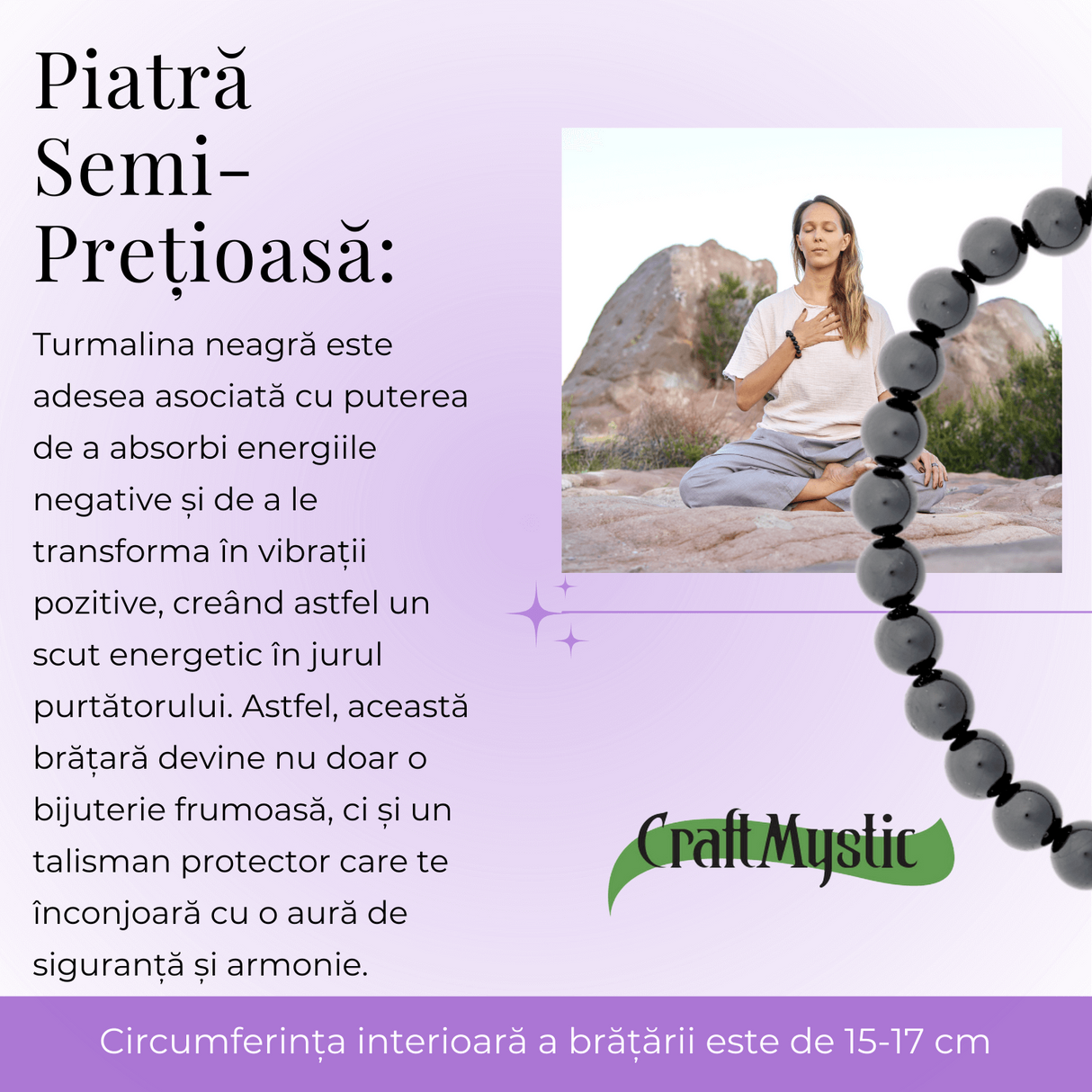 Bratara Elastica cu Margele de Turmalina Neagra de 6mm – Talisman Protector si Stilat
