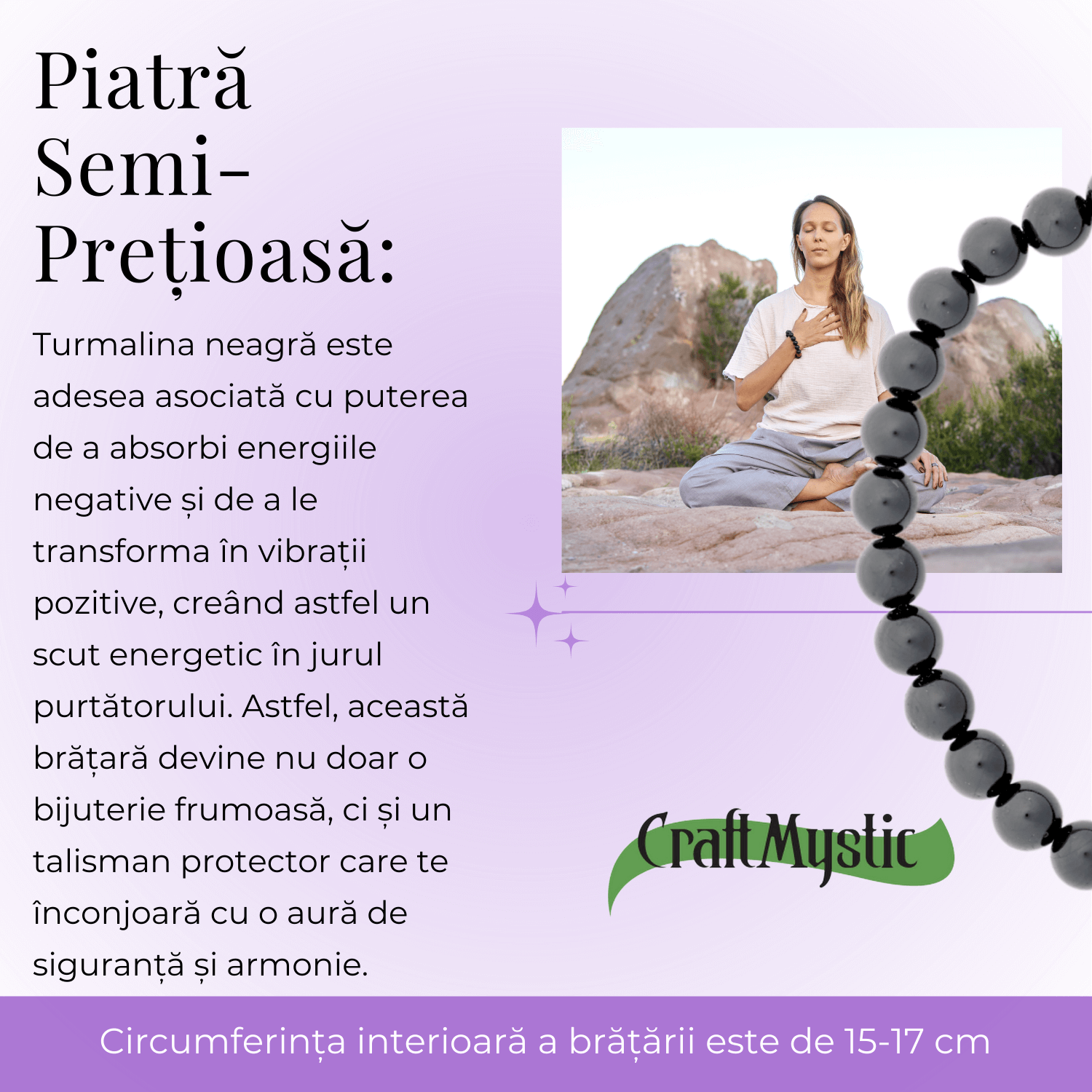 Bratara Elastica cu Margele de Turmalina Neagra de 6mm – Talisman Protector si Stilat
