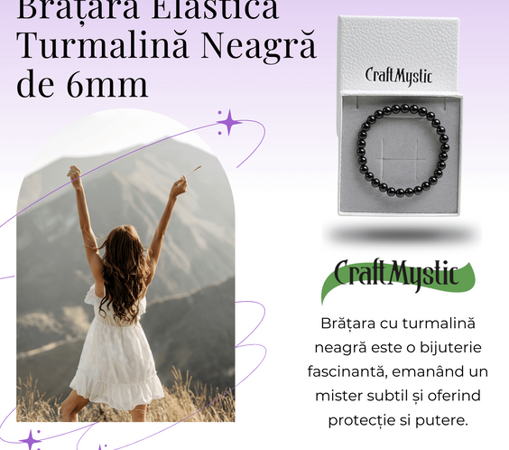 Bratara Elastica cu Margele de Turmalina Neagra de 6mm – Talisman Protector si Stilat