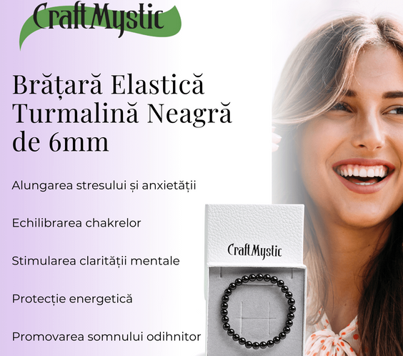 Bratara Elastica cu Margele de Turmalina Neagra de 6mm – Talisman Protector si Stilat