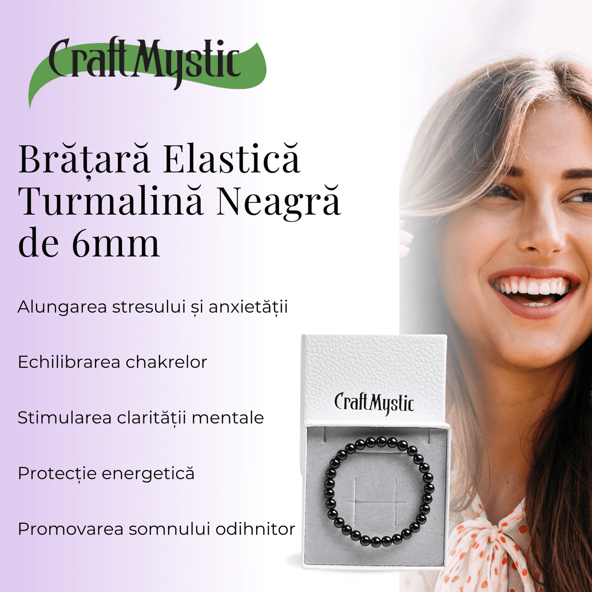 Bratara Elastica cu Margele de Turmalina Neagra de 6mm – Talisman Protector si Stilat