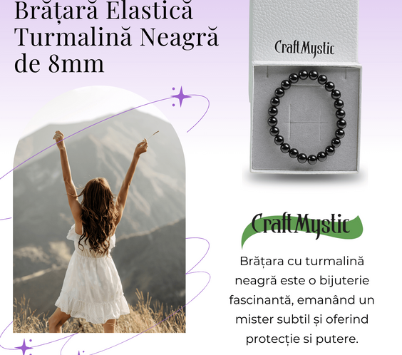 Bratara Elastica cu Margele de Turmalina Neagra de 8mm – Protectie si Echilibru