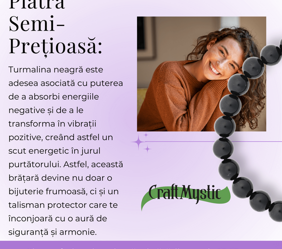 Bratara Elastica cu Margele de Turmalina Neagra de 8mm – Protectie si Echilibru