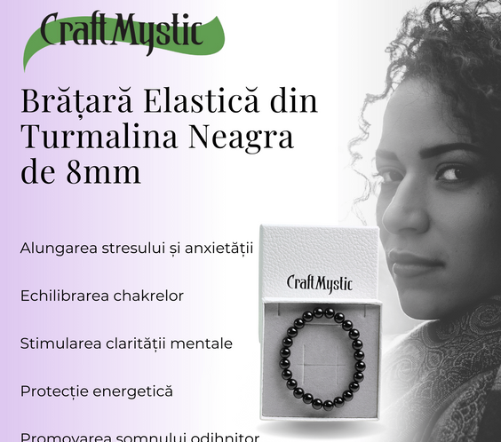 Bratara Elastica cu Margele de Turmalina Neagra de 8mm – Protectie si Echilibru