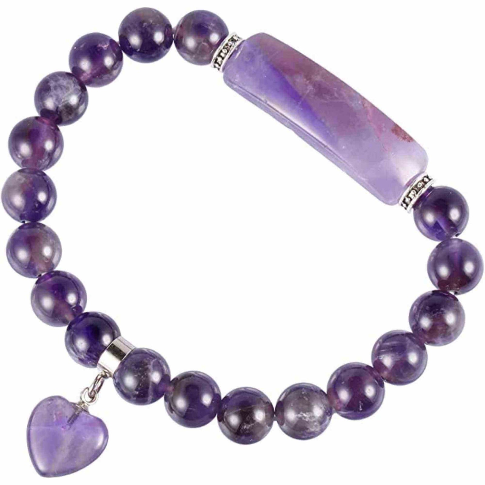 Bratara zen cu pietre semipretioase Ametist si pandantiv scluptat in forma de inima - bratara feng shui pentru meditatie, liniste, echilibru