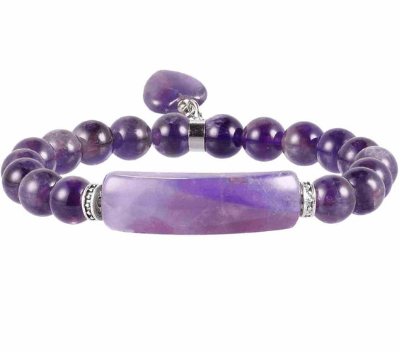 Bratara zen cu pietre semipretioase Ametist si pandantiv scluptat in forma de inima - bratara feng shui pentru meditatie, liniste, echilibru