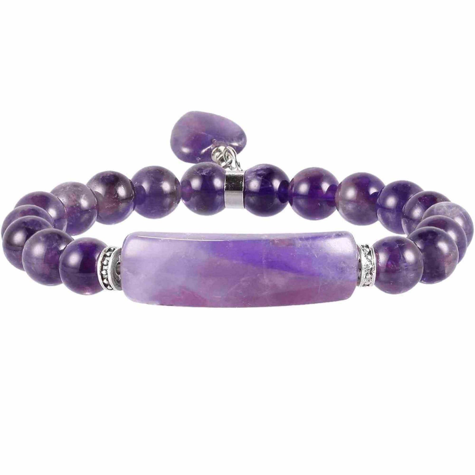Bratara zen cu pietre semipretioase Ametist si pandantiv scluptat in forma de inima - bratara feng shui pentru meditatie, liniste, echilibru