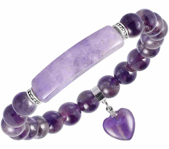 Bratara zen cu pietre semipretioase Ametist si pandantiv scluptat in forma de inima - bratara feng shui pentru meditatie, liniste, echilibru