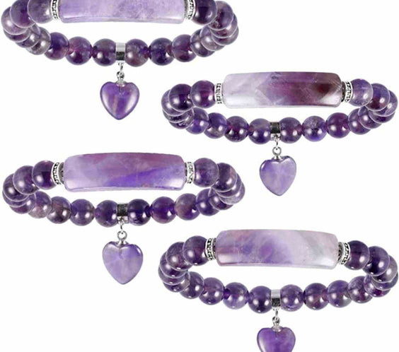 Bratara zen cu pietre semipretioase Ametist si pandantiv scluptat in forma de inima - bratara feng shui pentru meditatie, liniste, echilibru