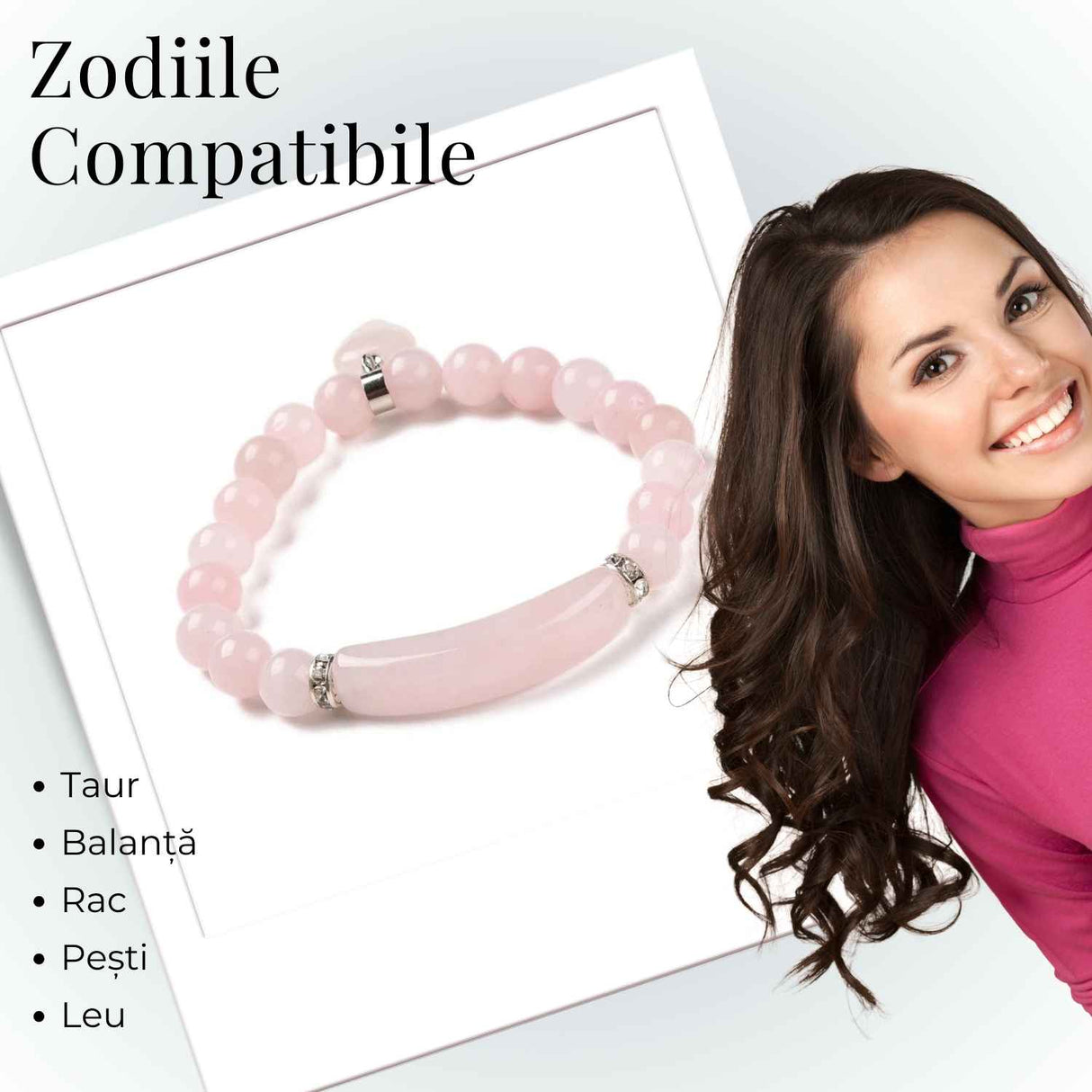 Bratara Zen Cuart Roz 8mm – Iubire si Vindecare Emotionala