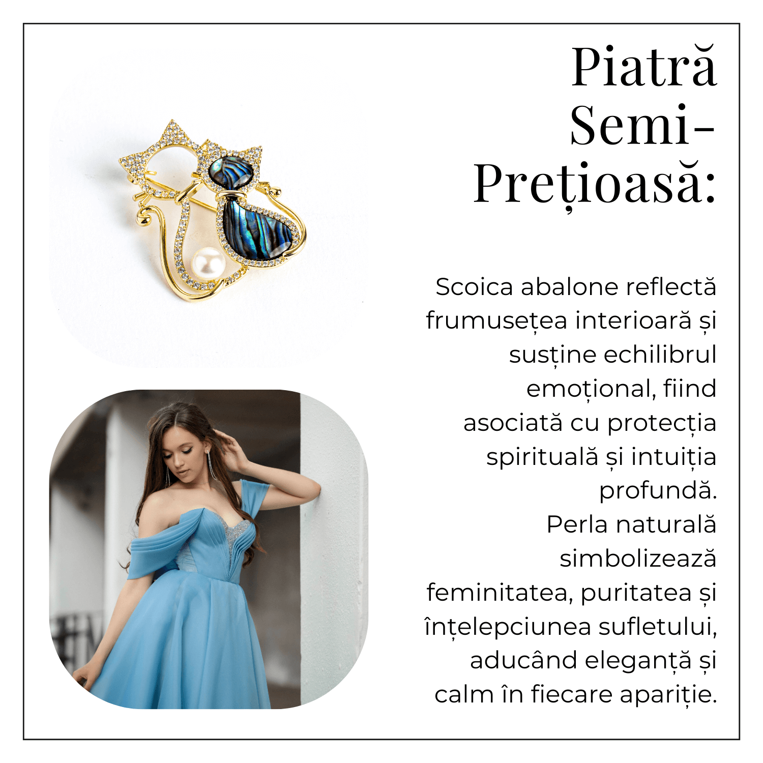 Pisica misterioasa – Brosa cu scoica abalone si perla eleganta
