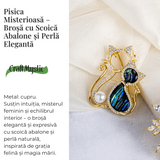 Pisica misterioasa – Brosa cu scoica abalone si perla eleganta