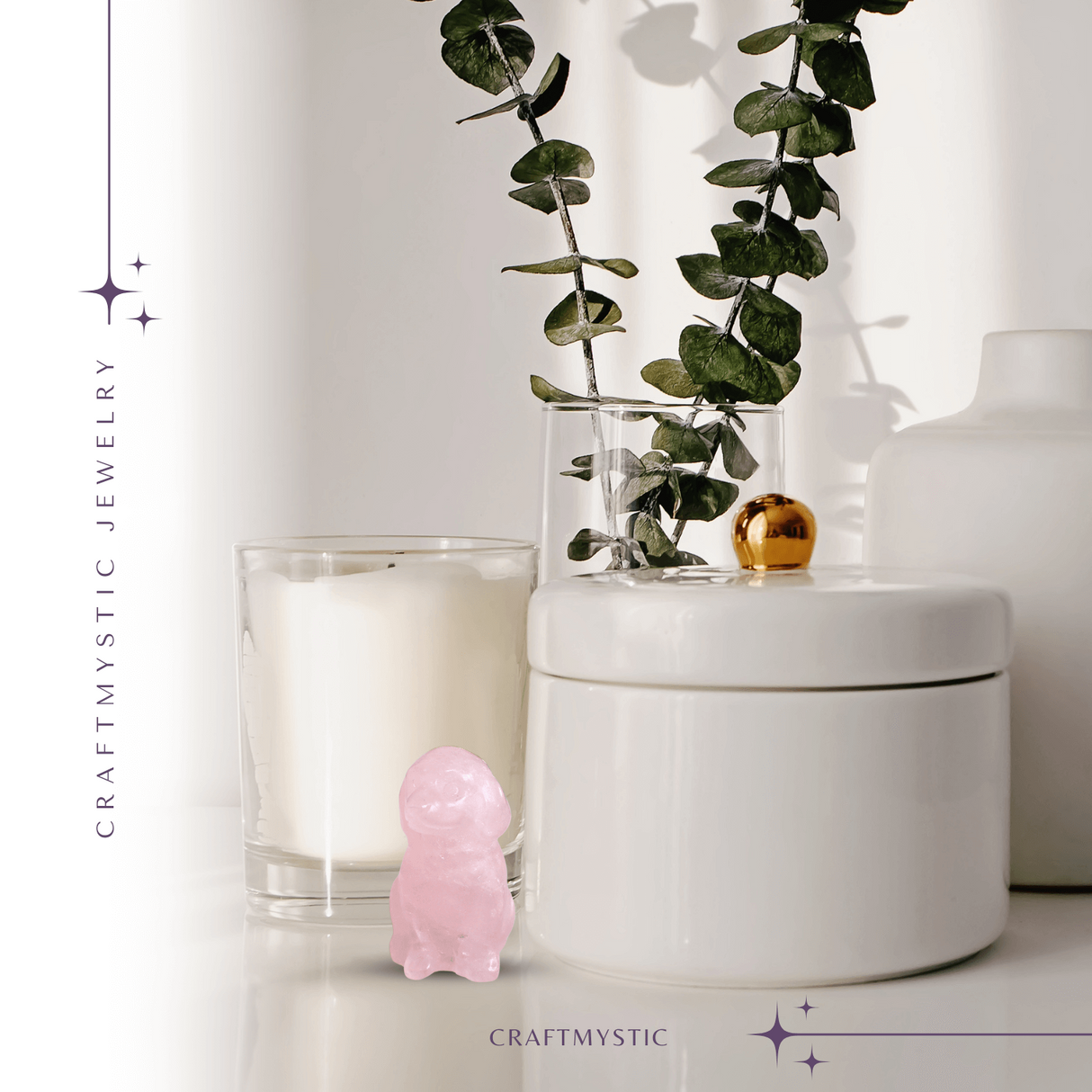 Figurina Artizanala 30mm Catelus din Cuart Roz