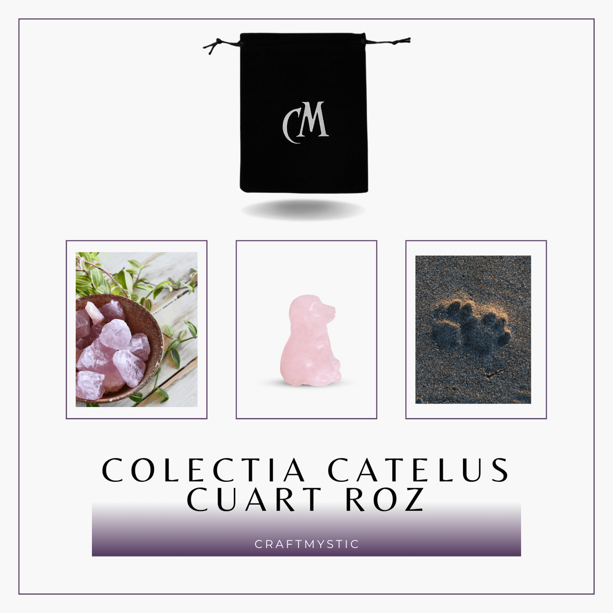 Figurina Artizanala 30mm Catelus din Cuart Roz