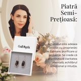 Cercei Ovali cu Piatra Ametist Fatetat Aurii - Energie si Eleganta