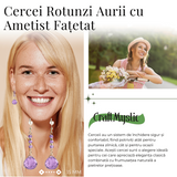 Cercei Rotunzi cu Piatra Ametist Fatetat Aurii - Claritate si Eleganta