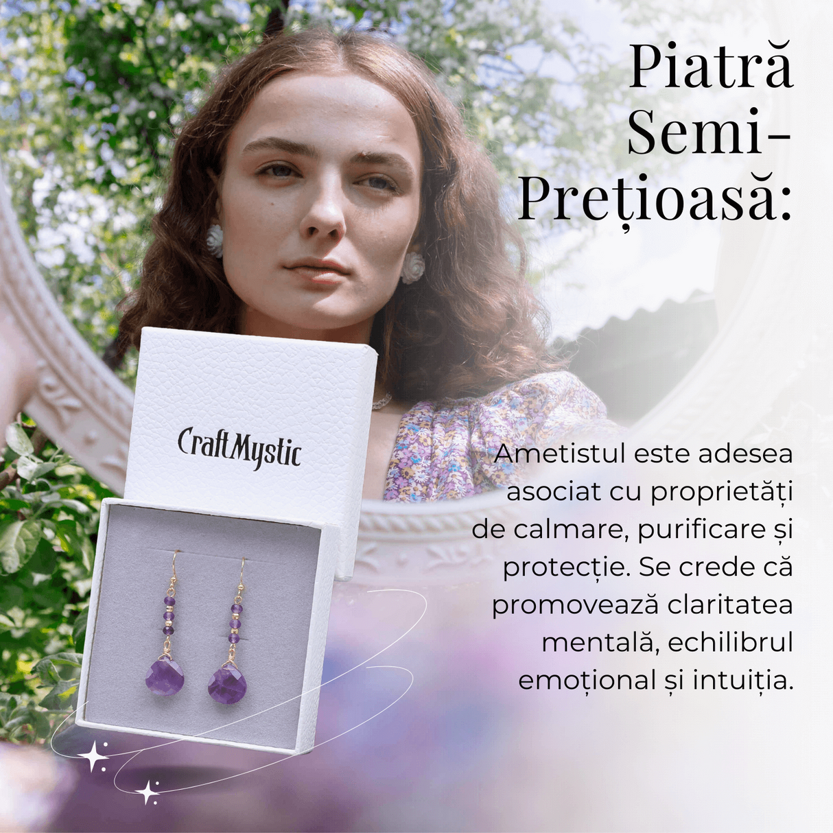 Cercei Rotunzi cu Piatra Ametist Fatetat Aurii - Claritate si Eleganta