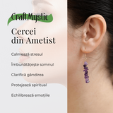Cercei Lungi cu Pietre Semipretioase de Ametist Natural si Elemente din Alama, Bijuterii Aurii pentru Femei