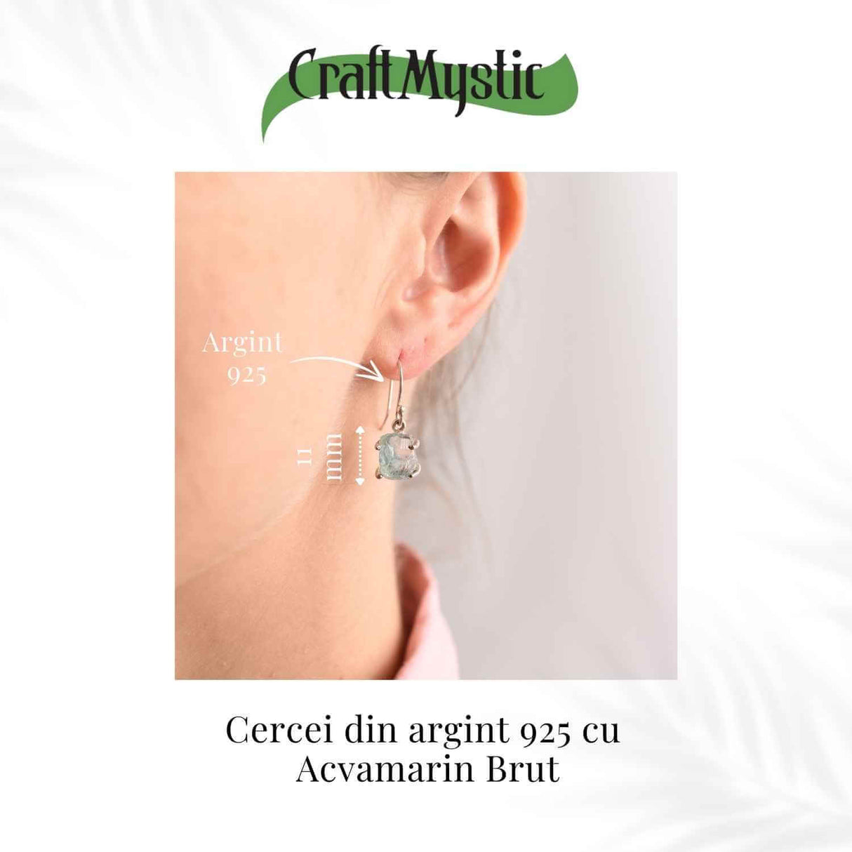 Cercei Argint 925 cu Acvamarin Brut - Energie si Claritate