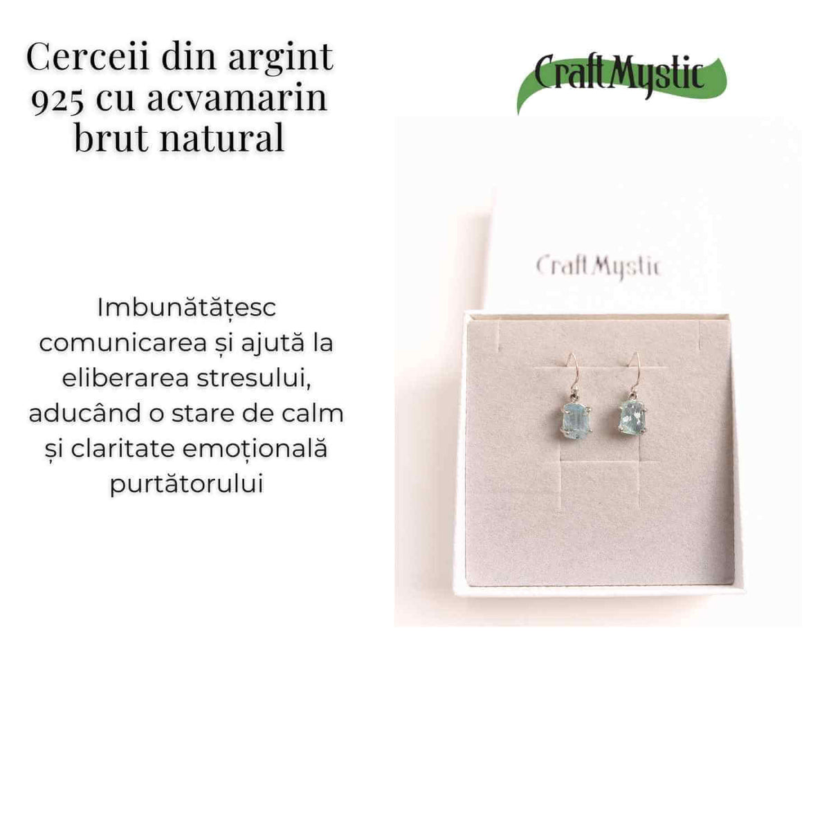 Cercei Argint 925 cu Acvamarin Brut - Energie si Claritate