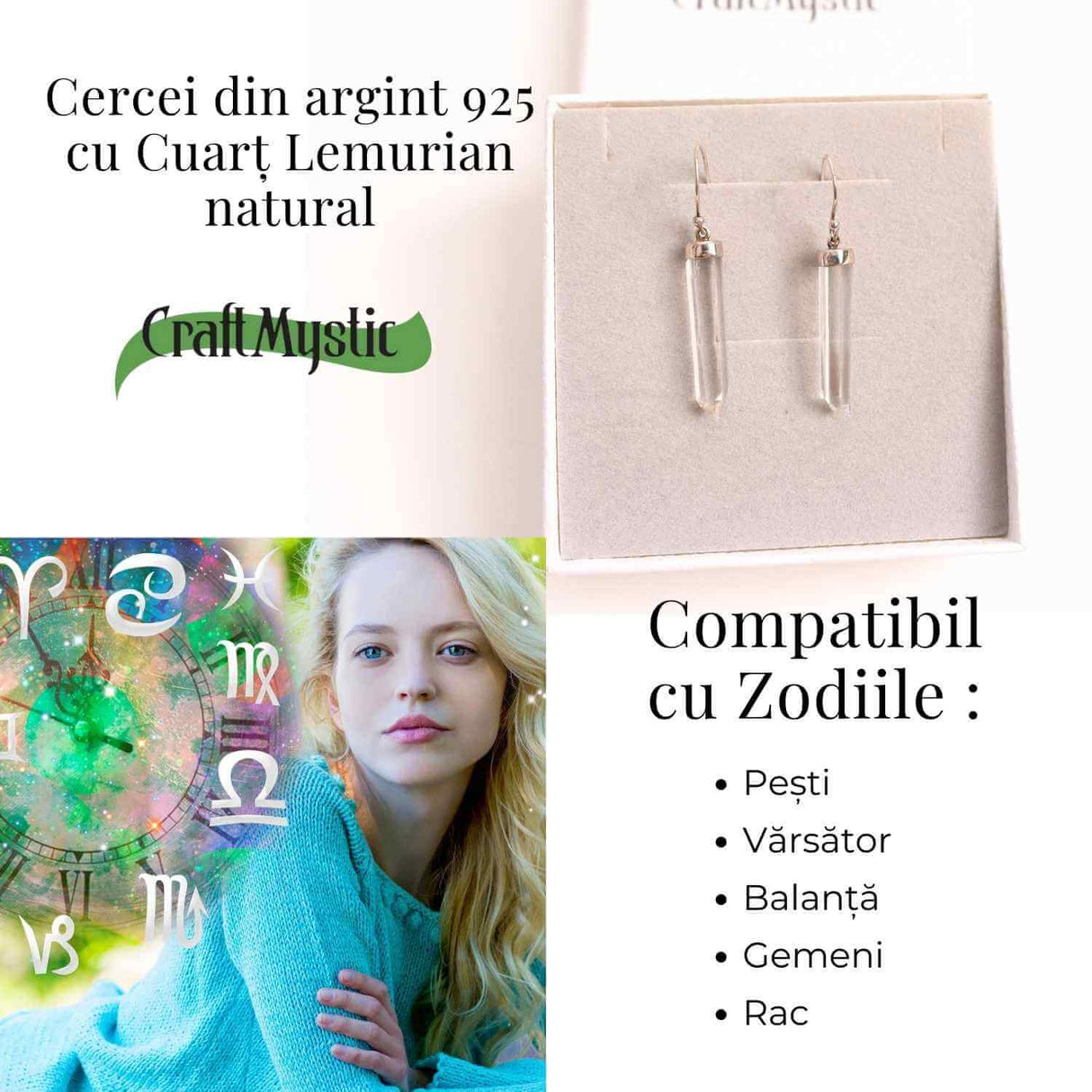Cercei Argint 925 cu Cuart Lemurian Brut - Energie si Claritate