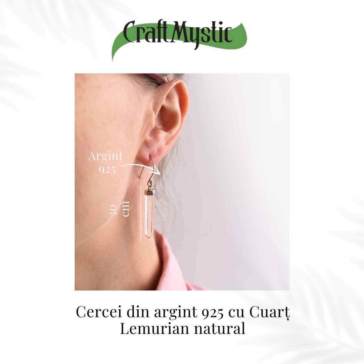 Cercei Argint 925 cu Cuart Lemurian Brut - Energie si Claritate