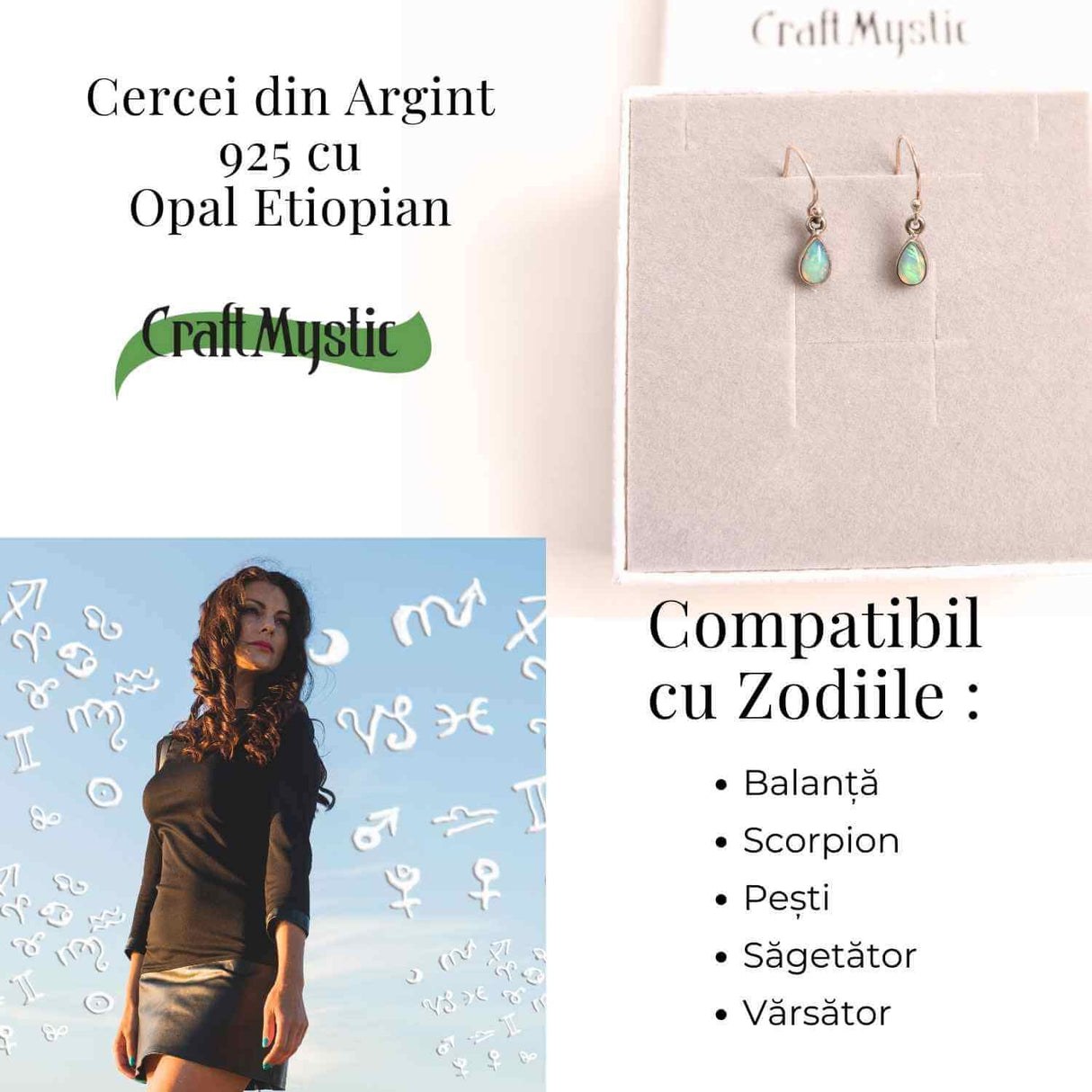 Cercei Argint 925 cu Opal Etiopian - Eleganta si Protectie Energetica