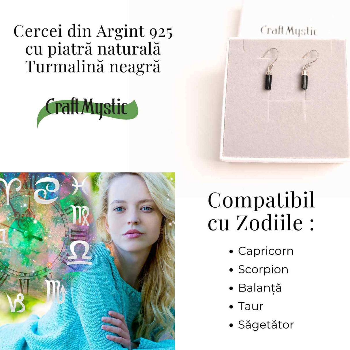 Cercei Argint 925 cu Turmalina Neagra Bruta - Protectie Energetica si Eleganta