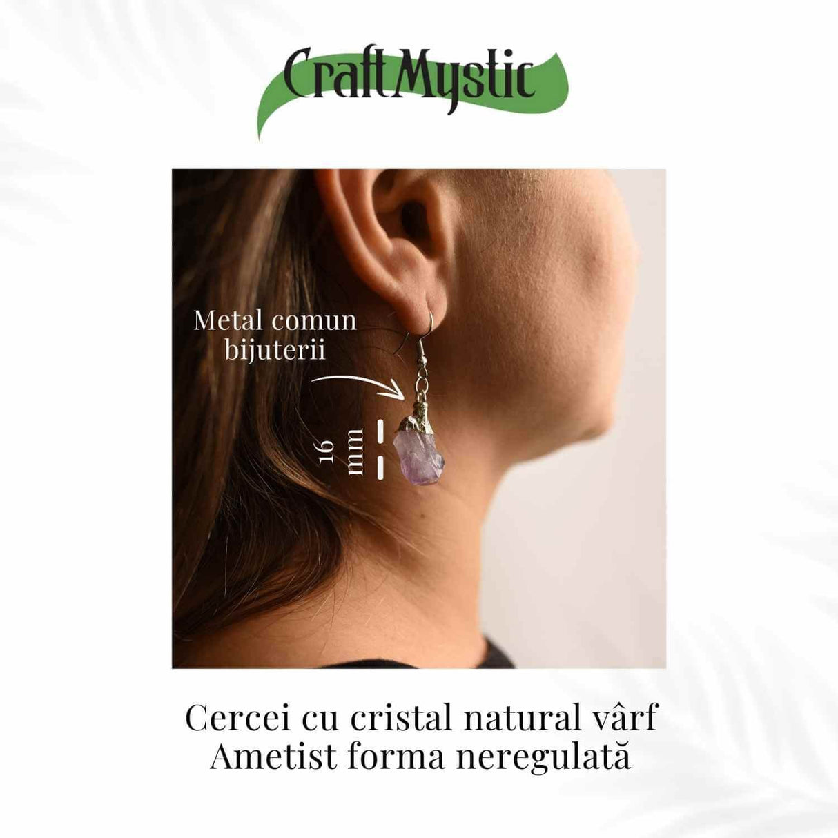 Cercei argintii cu Ametist Brut, argintii – Claritate si protectie spirituala