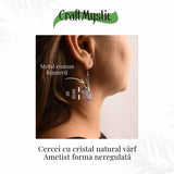 Cercei argintii cu Ametist Brut, argintii – Claritate si protectie spirituala