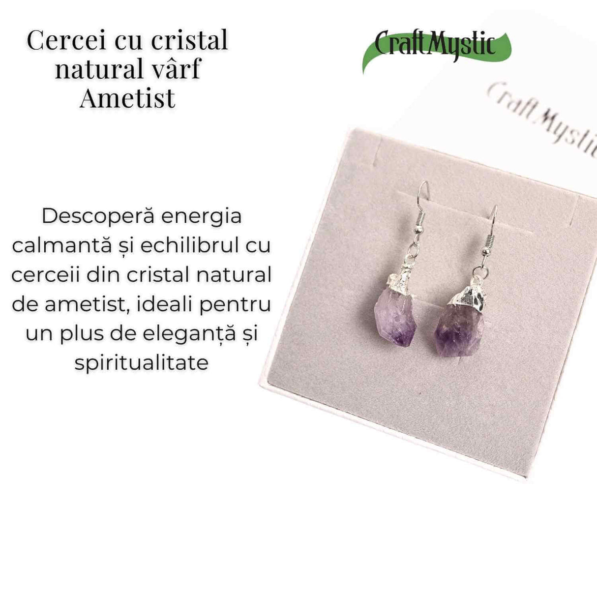 Cercei argintii cu Ametist Brut, argintii – Claritate si protectie spirituala