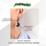 Cercei Argintii cu Ametist Druzy Natural Semilună - Protecție și Claritate