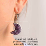 Cercei Argintii cu Ametist Druzy Natural Semilună - Protecție și Claritate