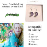 Cercei Argintii cu Ametist Druzy Natural Semilună - Protecție și Claritate