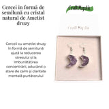 Cercei Argintii cu Ametist Druzy Natural Semilună - Protecție și Claritate