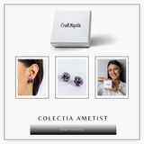 Cercei cu Cristal de Ametist Druzy – Inchidere pe Tija cu Opritor