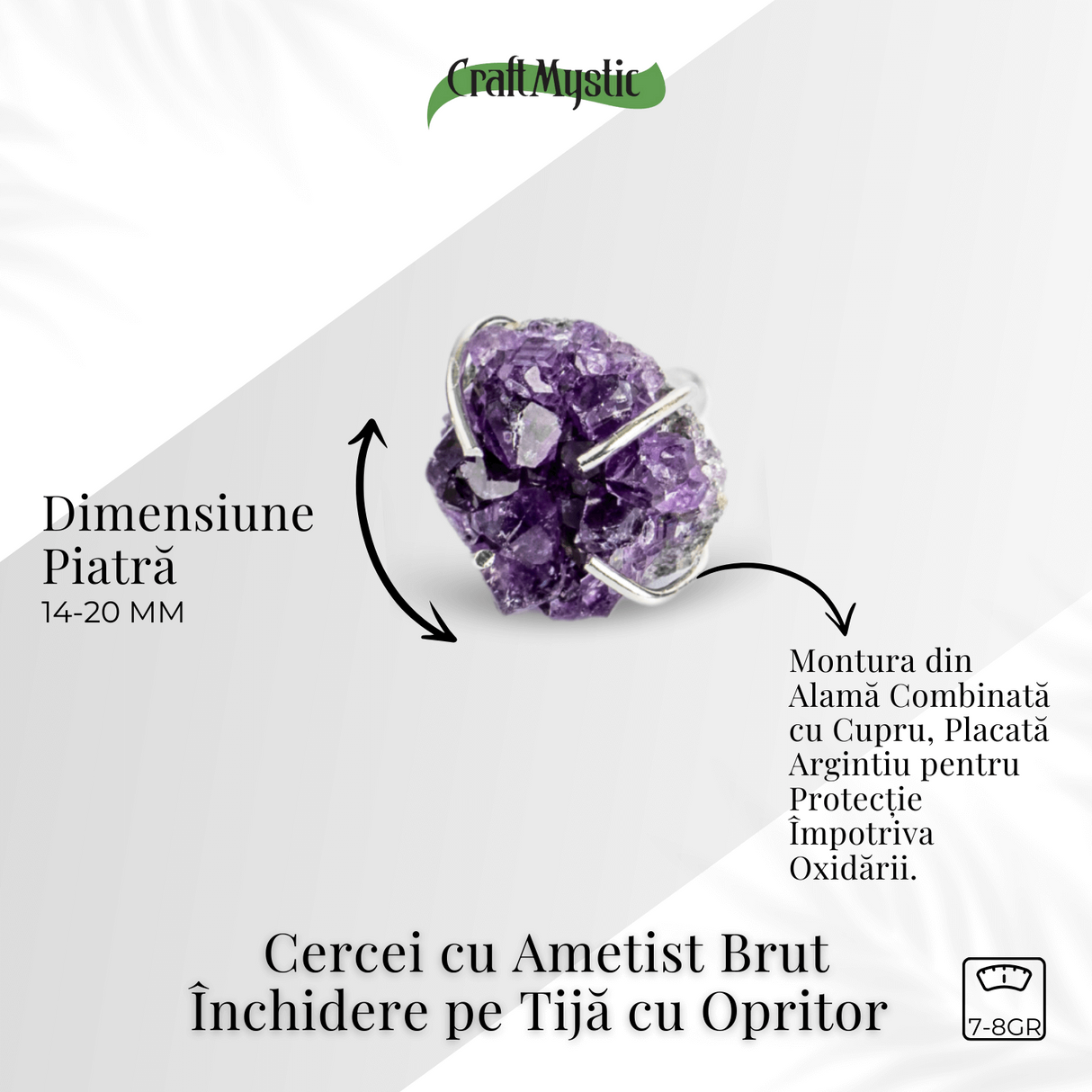 Cercei cu Cristal de Ametist Druzy – Inchidere pe Tija cu Opritor
