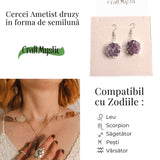 Cercei Argintii cu Ametist Druzy Natural Rotund - Claritate si Eleganta
