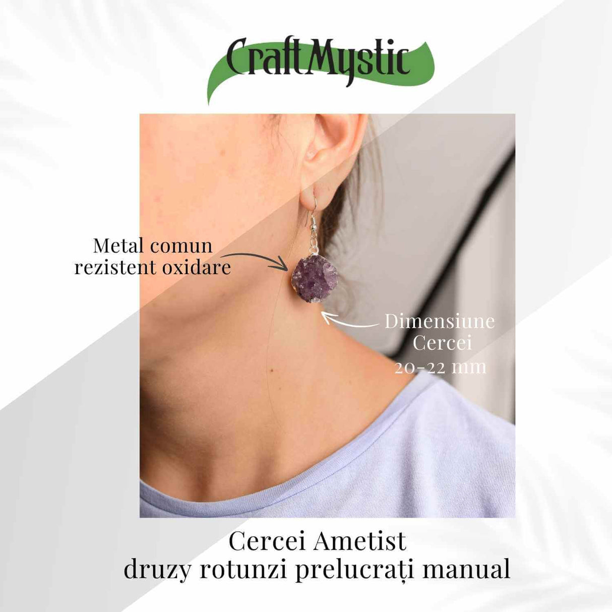 Cercei Argintii cu Ametist Druzy Natural Rotund - Claritate si Eleganta