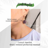 Cercei Argintii cu Ametist Druzy Natural Rotund - Claritate si Eleganta