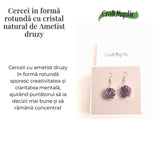 Cercei Argintii cu Ametist Druzy Natural Rotund - Claritate si Eleganta