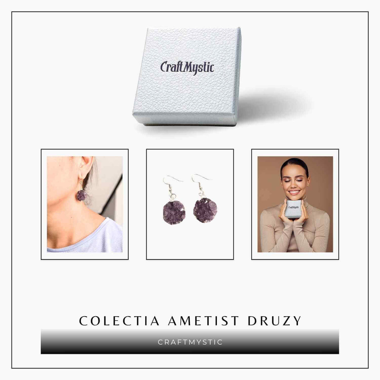 Cercei Argintii cu Ametist Druzy Natural Rotund - Claritate si Eleganta