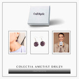 Cercei Argintii cu Ametist Druzy Natural Rotund - Claritate si Eleganta