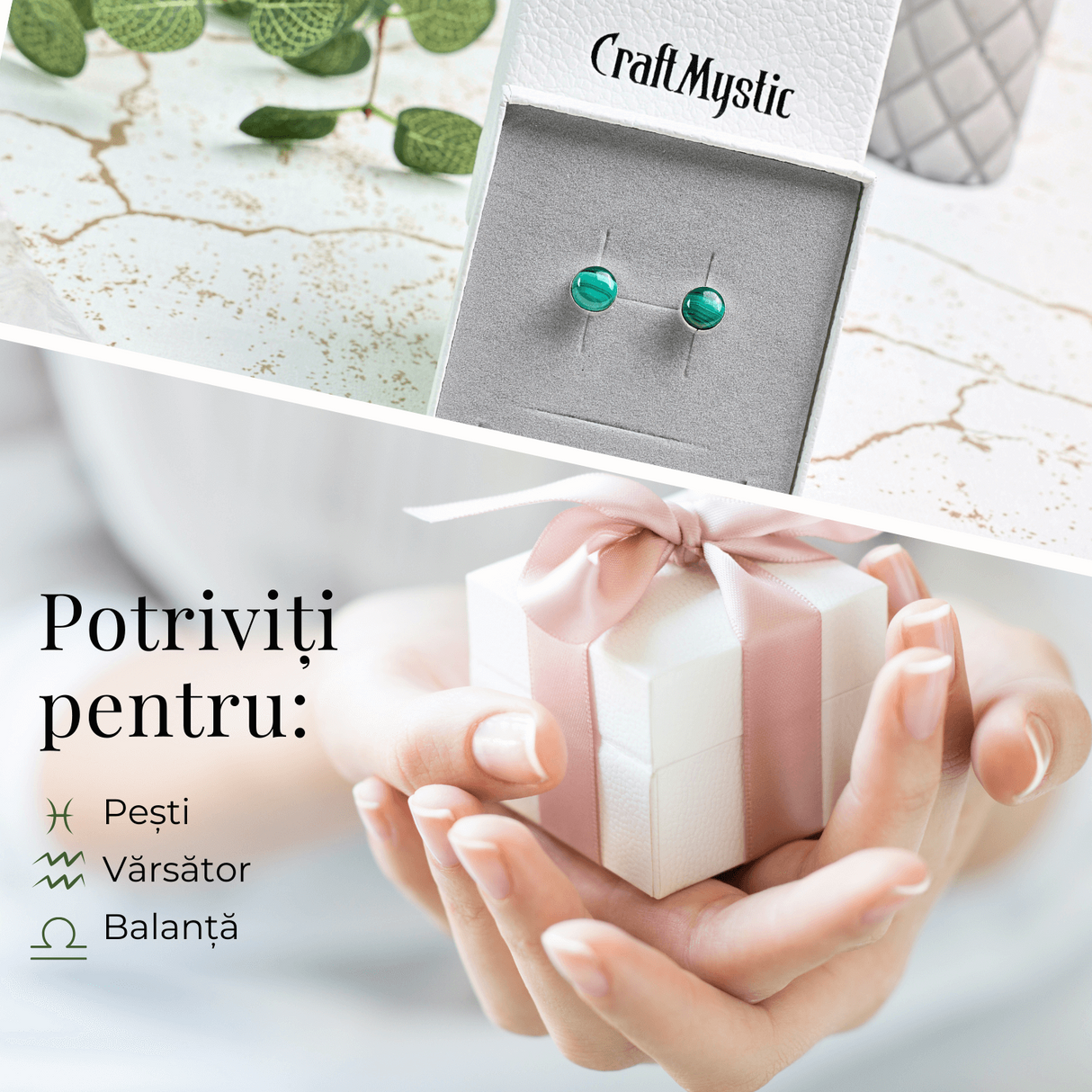 Cercei Eleganti cu Malachit Natural - Frumusete si Protectie Intr-un Singur Accesoriu