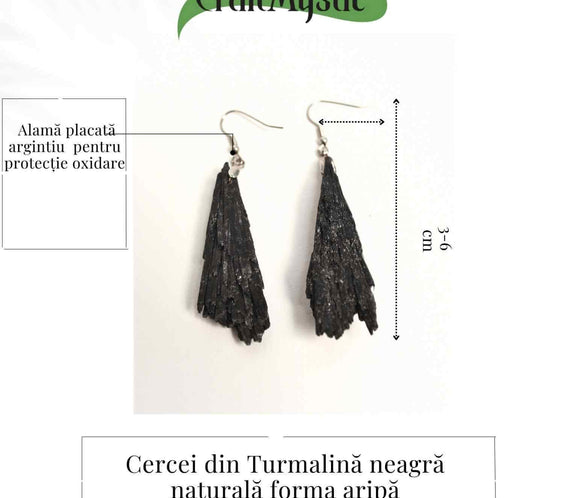 Cercei cu Turmalina Neagra model Aripa – Protectie si Eleganta Naturala